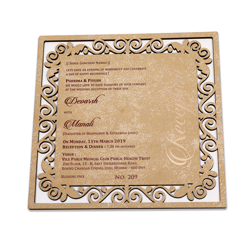 Beautiful cream color square laser cut wedding card in cardboard - Click Image to Close