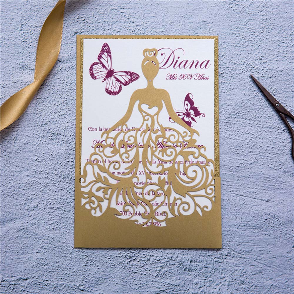 Beautiful Golden laser cut wedding invitation for the bride to be - Click Image to Close