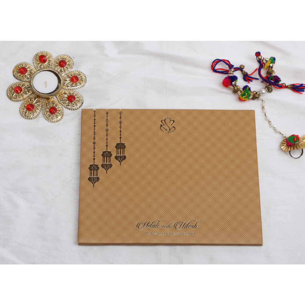 Beautiful hangings with Ganesha Beige wedding invite - Click Image to Close
