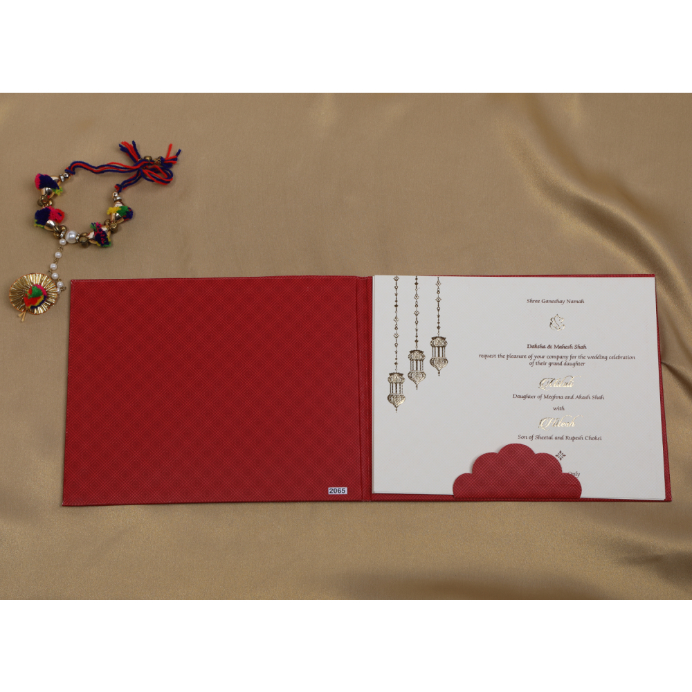 Beautiful hangings with Ganesha Red wedding invite - Click Image to Close