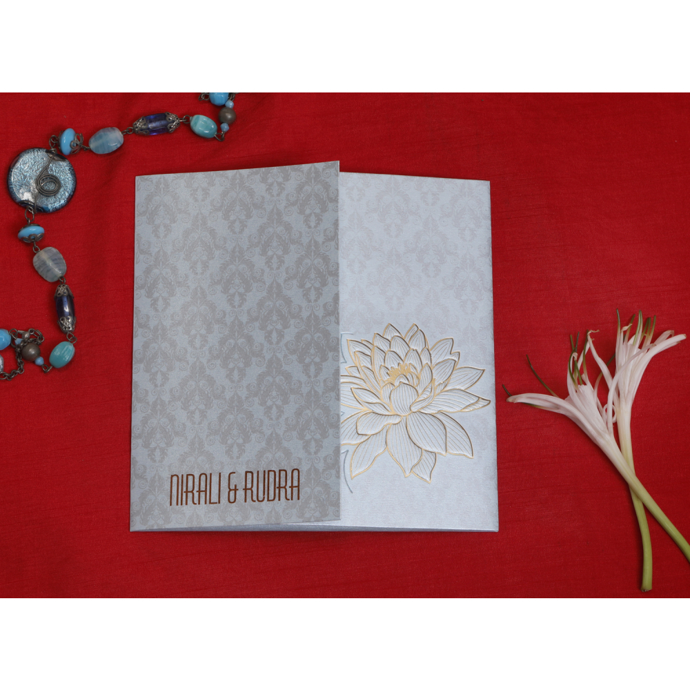 Beautiful Silver floral wedding invite - Click Image to Close