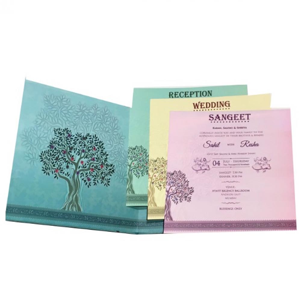 Beautiful wedding invite in pastel colors with tree of life depiction - Click Image to Close