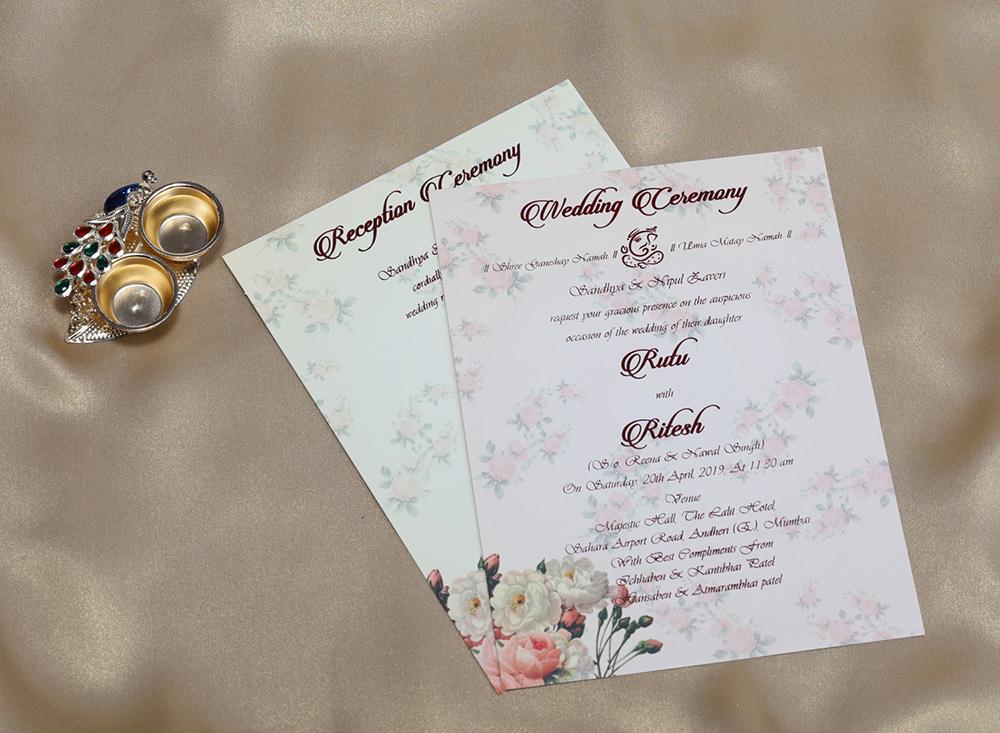 Beige Floral Indian wedding invitation in carry bag style - Click Image to Close