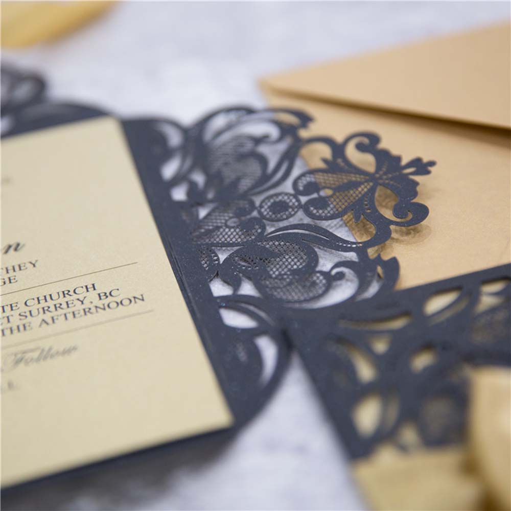 Black and Golden Lasercut Wedding invite and RSVP set - Click Image to Close