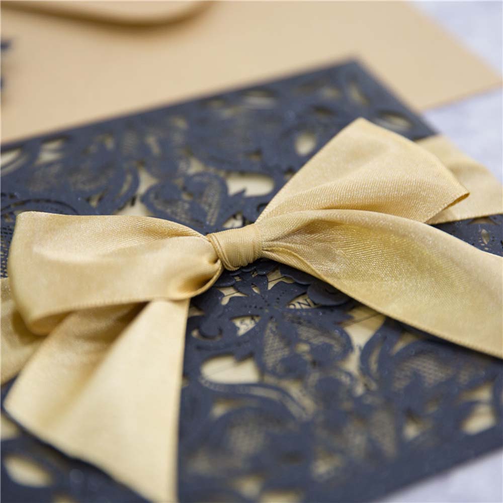 Black and Golden Lasercut Wedding invite and RSVP set - Click Image to Close