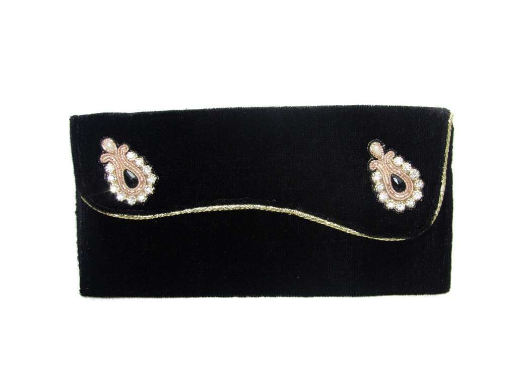 Black Velvet With broach hand clutch - Click Image to Close