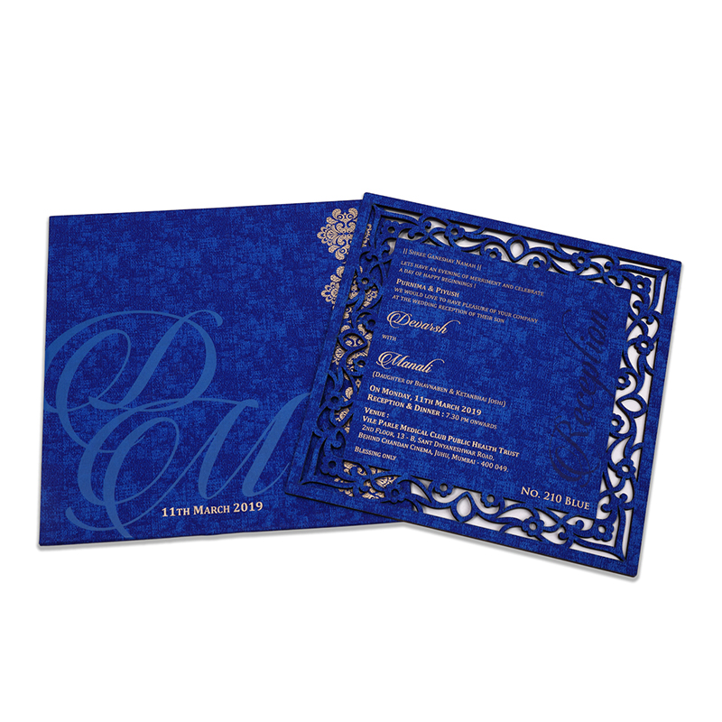 Blue color cardboard laser cut wedding invitation - Click Image to Close