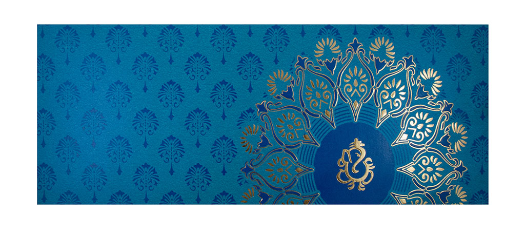 blue color modern hindu wedding invitation with flower design AMB1536_LRG