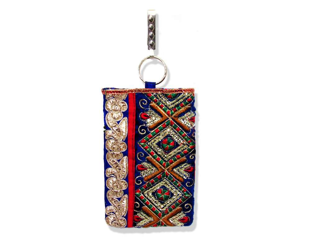 Blue Embroidered Mobile Pouch - Click Image to Close