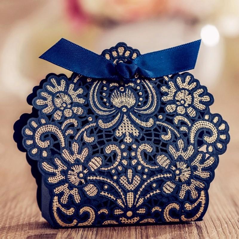 Blue Floral Lasercut Wedding and Engagement Favor Boxes - Click Image to Close