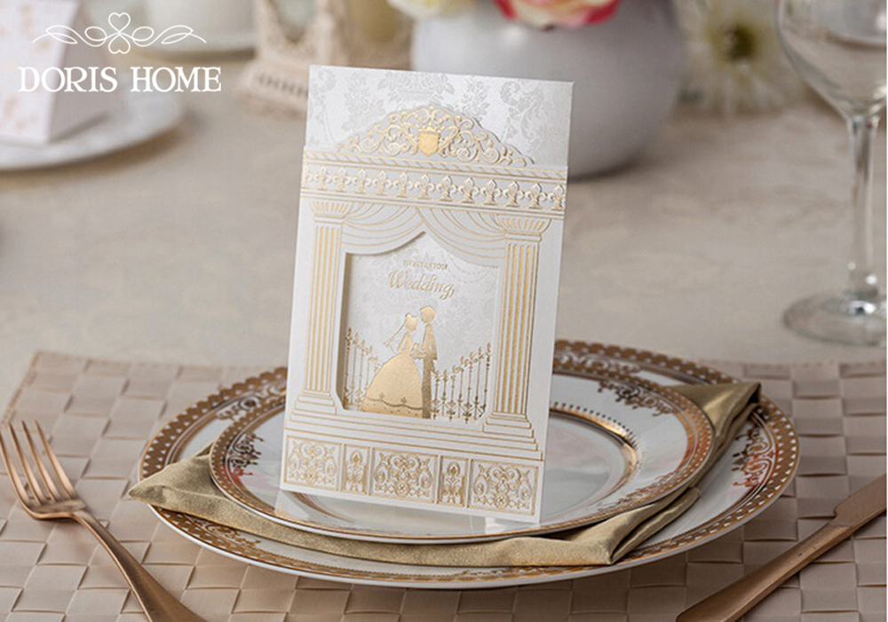 Bride & Groom Golden Vintage Laser cut Wedding Invitation - Click Image to Close