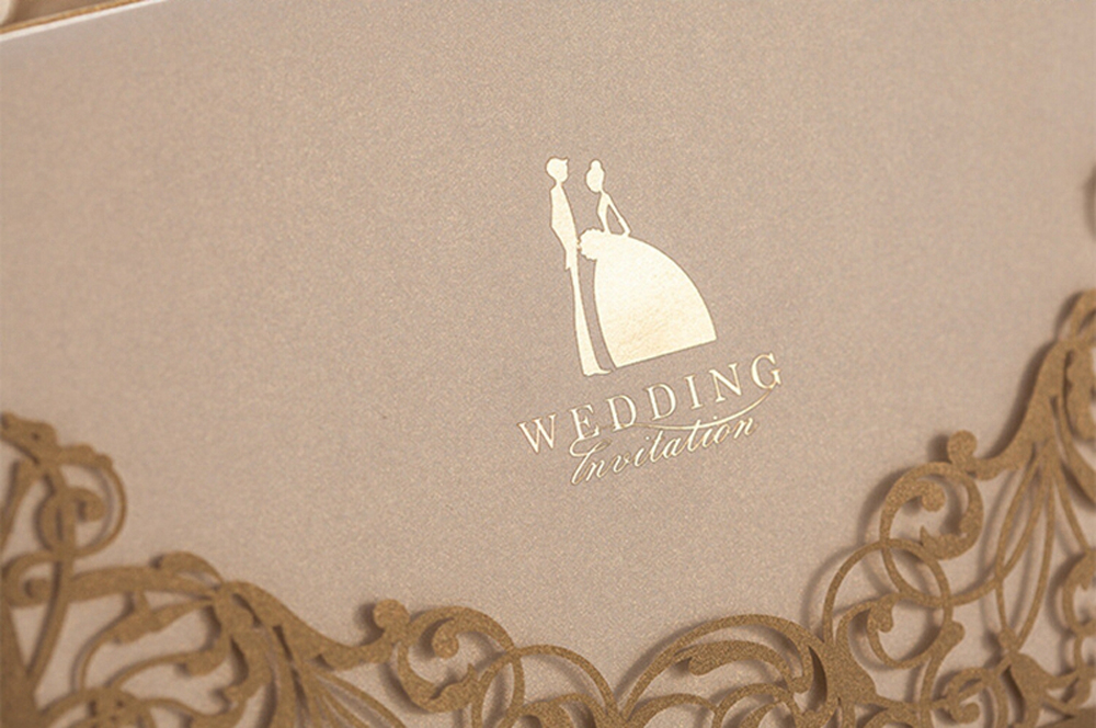 Bride and Groom with Laser Cut Flower Wedding Invitation Cards - Click Image to Close