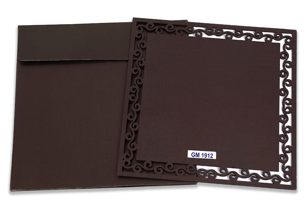 Brown color square cardboard invite with laser cut design - Click Image to Close