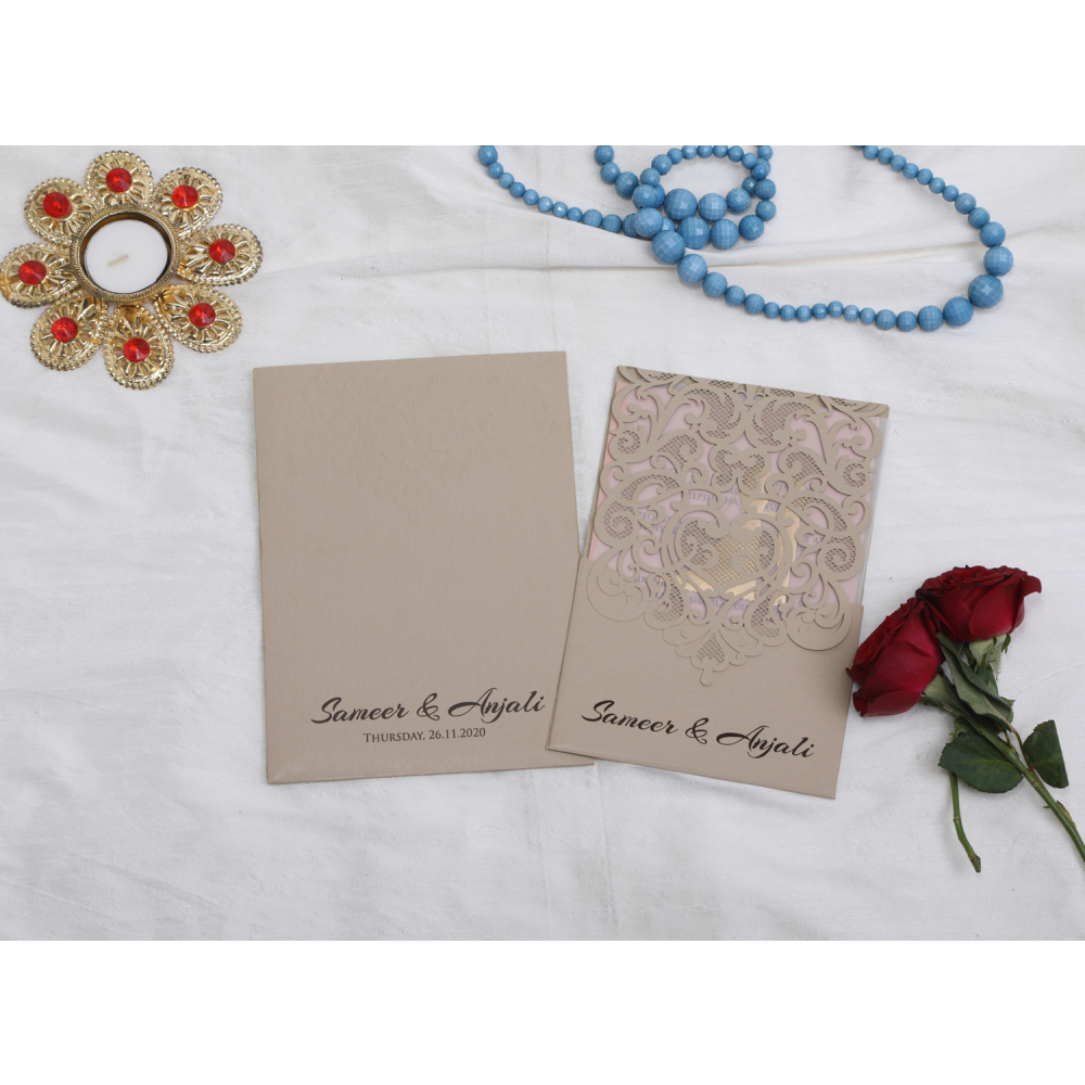 Brown colored laser cut wedding invite - Click Image to Close