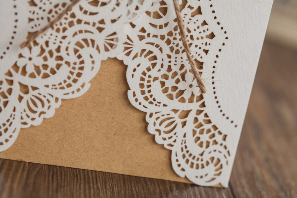 Brown paper Laser Cut Wedding invitations - Click Image to Close