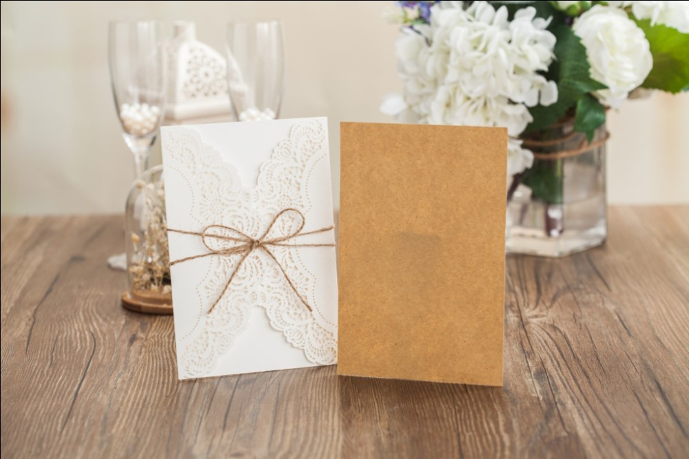 Brown paper Laser Cut Wedding invitations - Click Image to Close