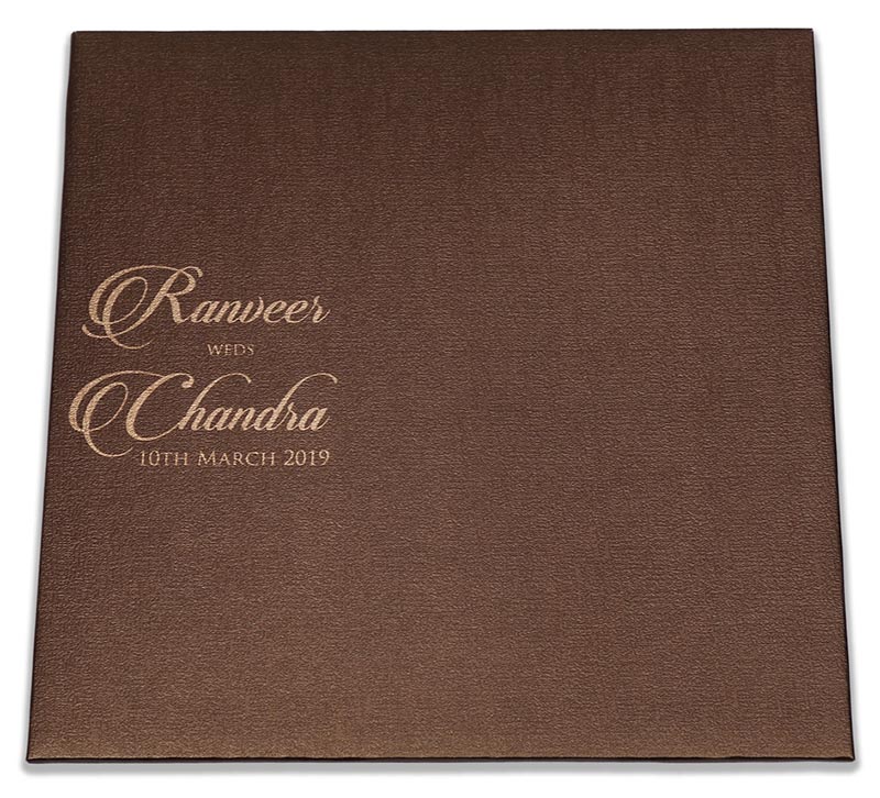 Carboard Laser cut Indian wedding card in chocolate brown color - Click Image to Close