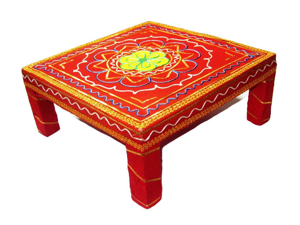 Chowki in red with multicolor Rangoli design - Click Image to Close