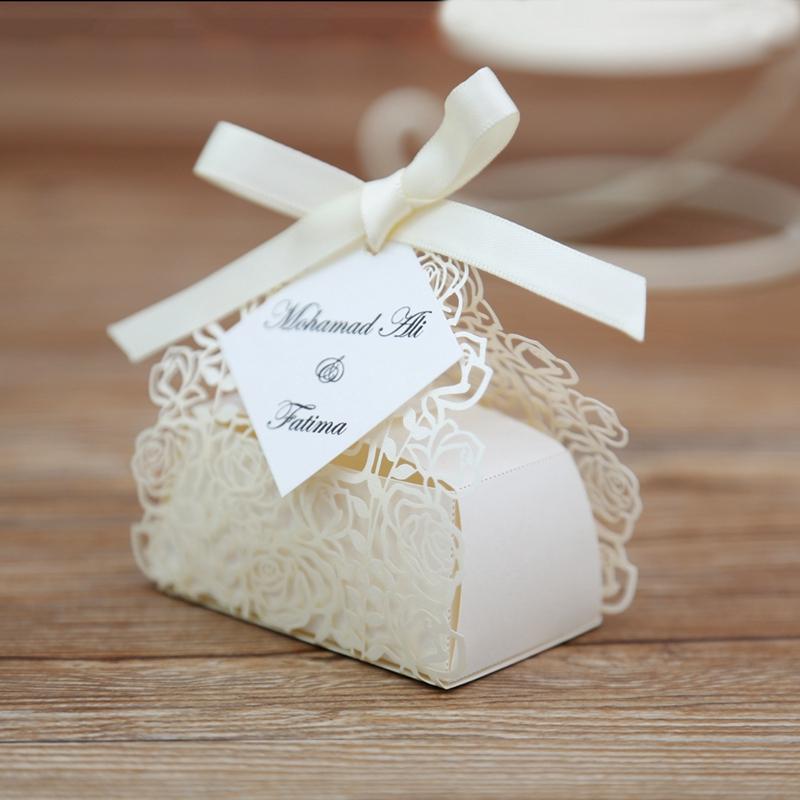 Cream color Rose design Laser Cut Wedding Favor boxes - Click Image to Close