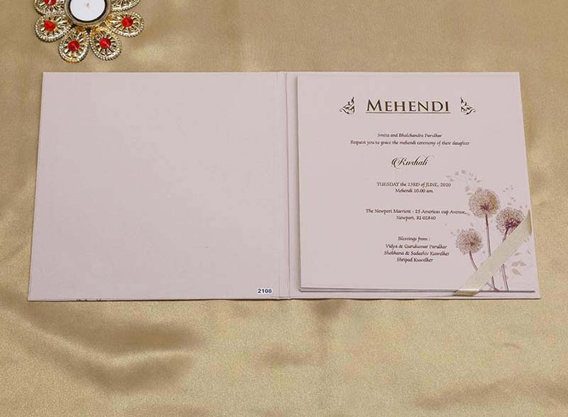 Designer Blush Colour Wedding Invitation with Dandelions - Click Image to Close