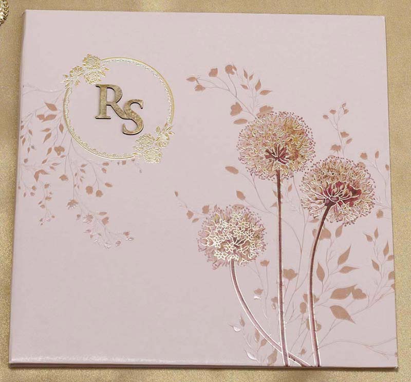 Designer Blush Colour Wedding Invitation with Dandelions