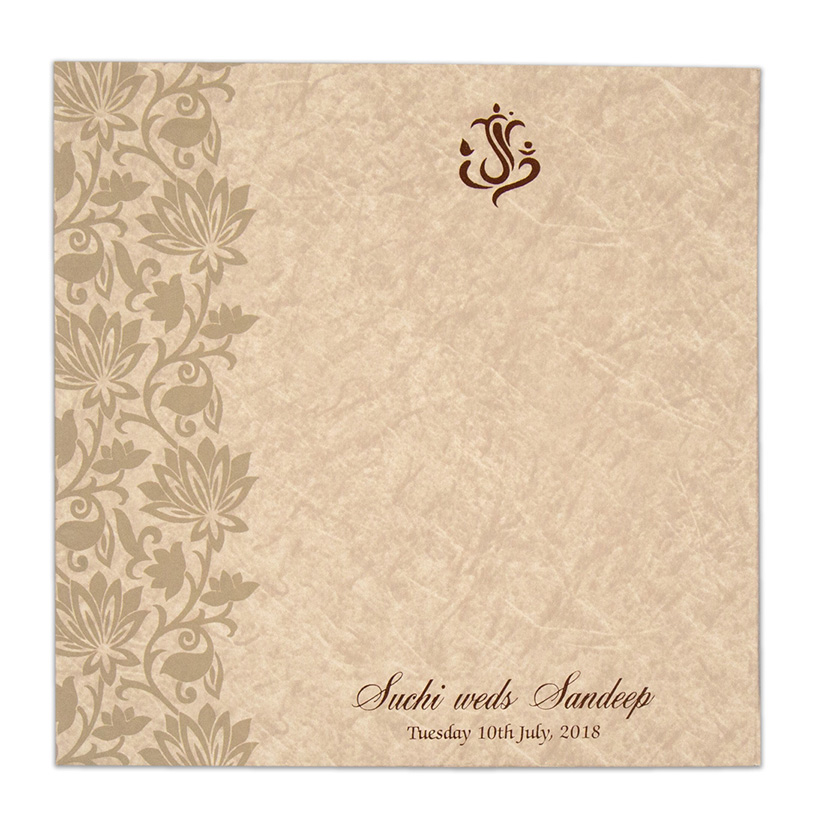Designer floral Indian multifaith card in beige with marble effect - Click Image to Close