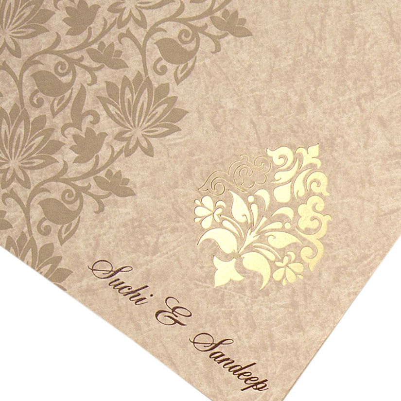Designer floral Indian multifaith card in beige with marble effect - Click Image to Close
