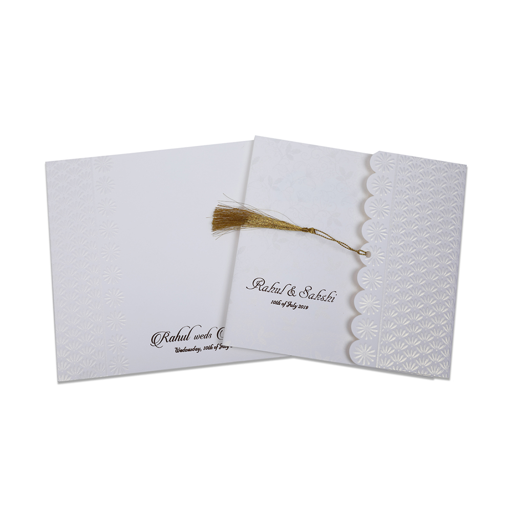 Designer floral Indian wedding invitation card in Ivory - Click Image to Close