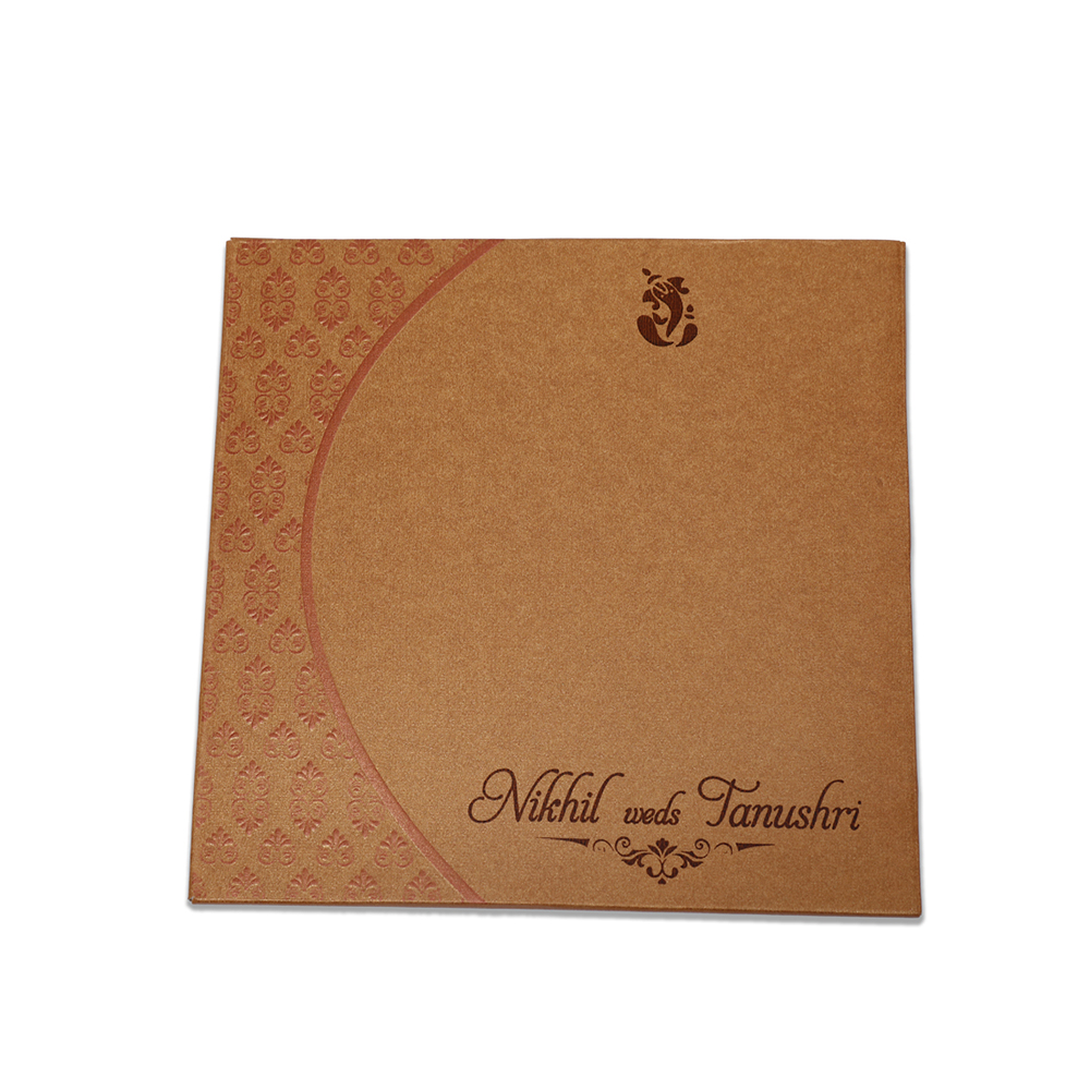 Designer floral Indian wedding invitation in rust orange colour - Click Image to Close