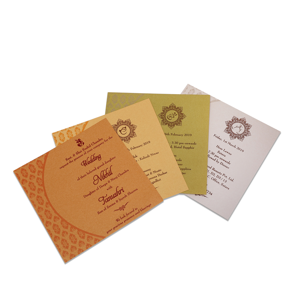 Designer floral Indian wedding invitation in rust orange colour - Click Image to Close