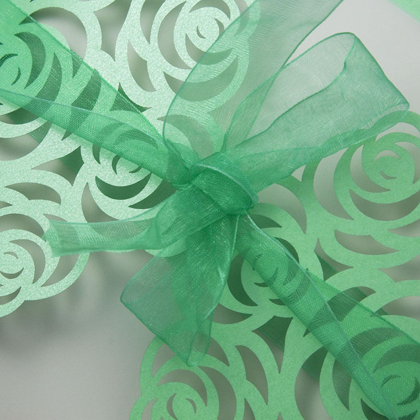 Designer floral laser cut invite in pastel green colour - Click Image to Close