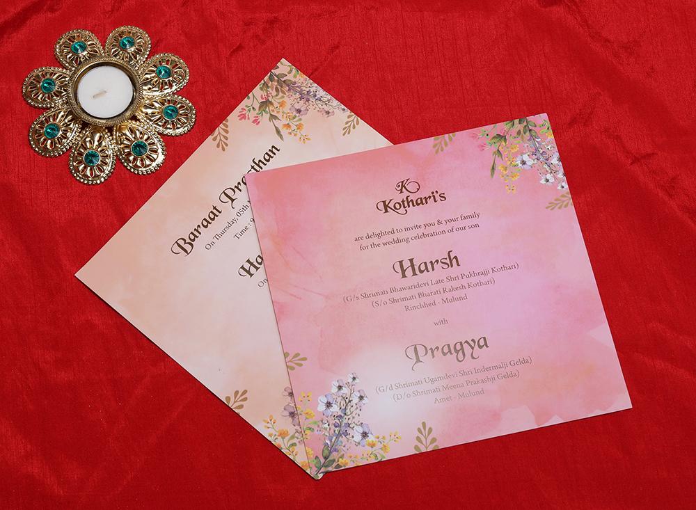 Designer floral wedding invitation card in cream colour - Click Image to Close