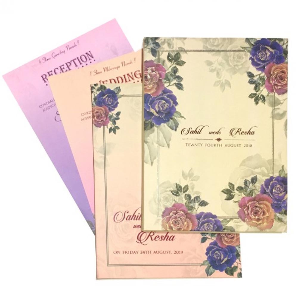 Designer floral wedding invitation in beautiful pastel colouors