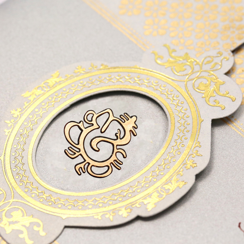 Designer hindu wedding card in powder blue and golden colour - Click Image to Close