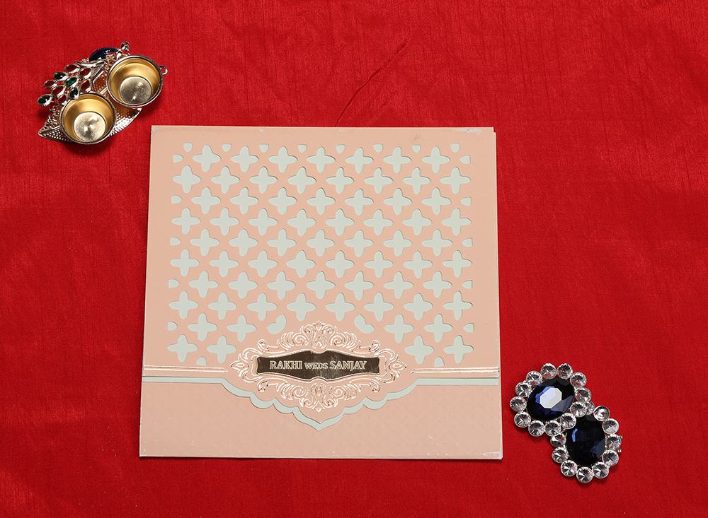Designer Indian wedding card in blush and powder blue colour - Click Image to Close