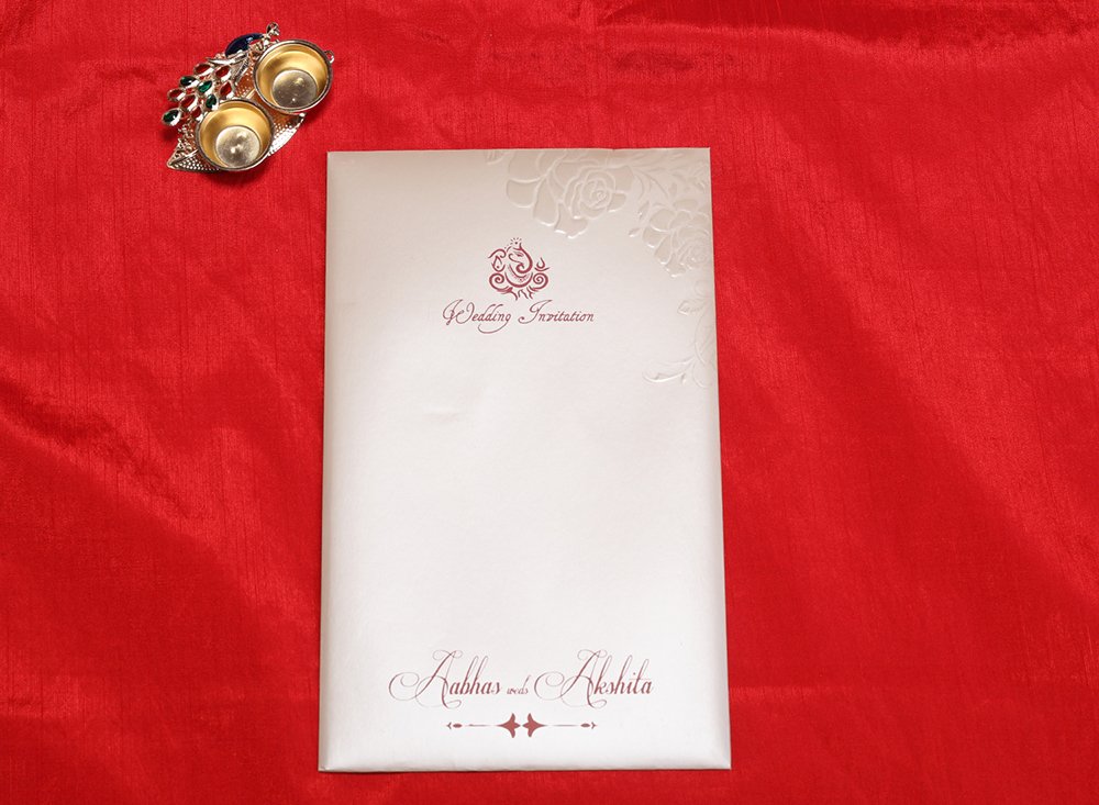 Designer Indian wedding invitation in cream with rose flowers - Click Image to Close
