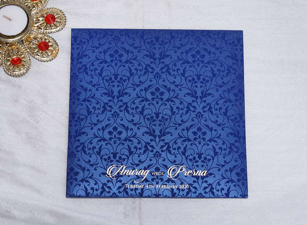 Designer Indian wedding invitation in Navy blue and Golden - Click Image to Close