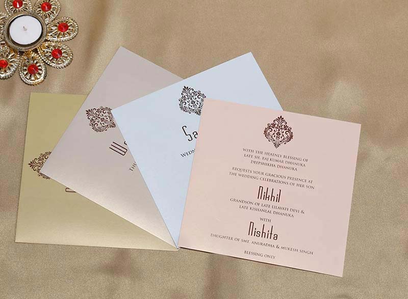 Designer Indian Wedding Invitation in Peach colour - Click Image to Close