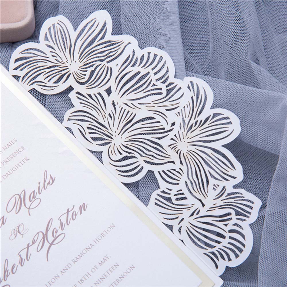 Designer Ivory Laser Cut Wedding Invitation with name tag - Click Image to Close