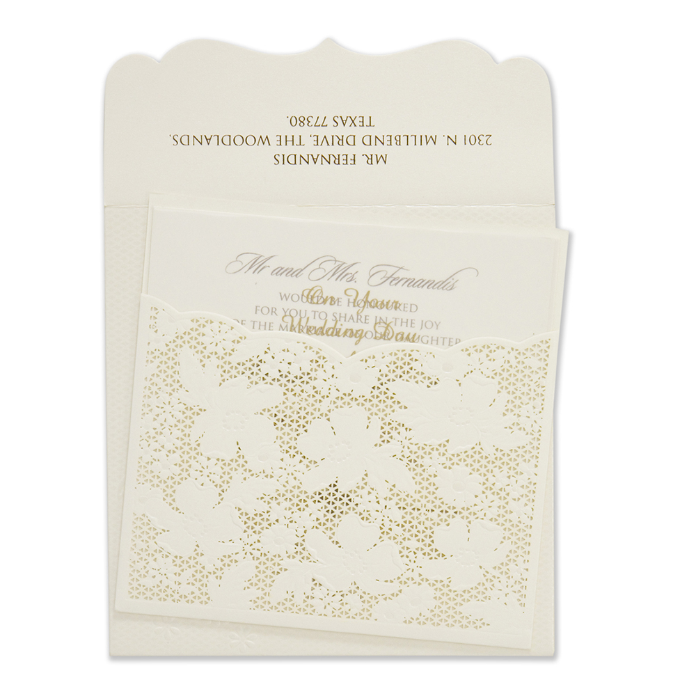 Designer laser cut wedding card with a flower mesh pattern - Click Image to Close