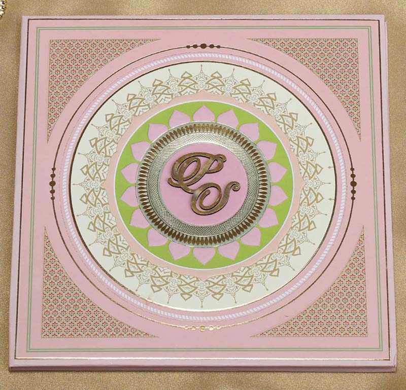 Designer Mandala Style Indian Wedding Card in Light Pink