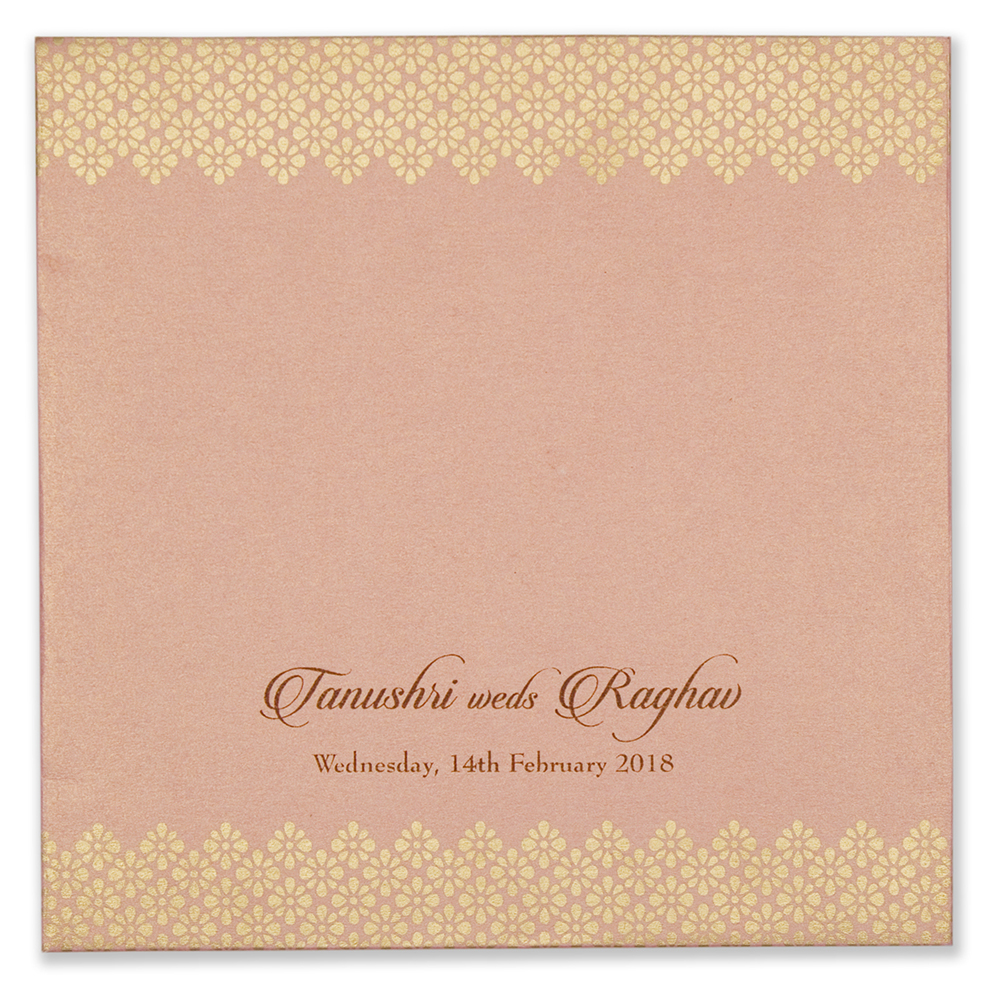 Designer muslim wedding card in pink and golden colour - Click Image to Close