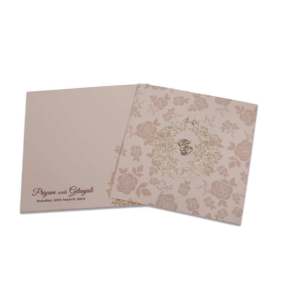 Designer rose theme wedding invitation in biscuit colour - Click Image to Close