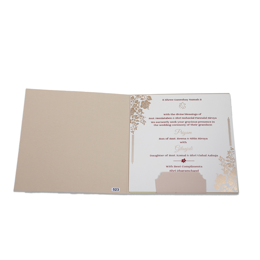 Designer rose theme wedding invitation in biscuit colour - Click Image to Close
