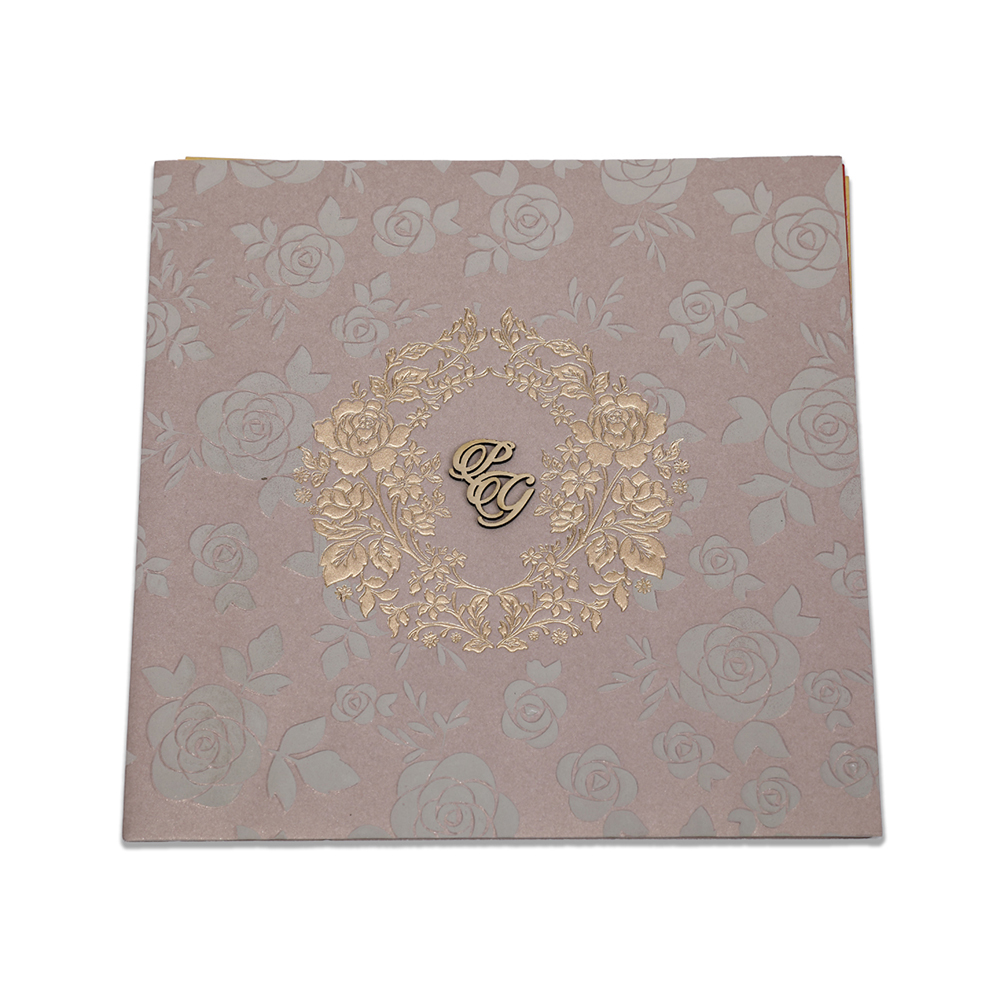 Designer rose theme wedding invitation in golden brown colour - Click Image to Close
