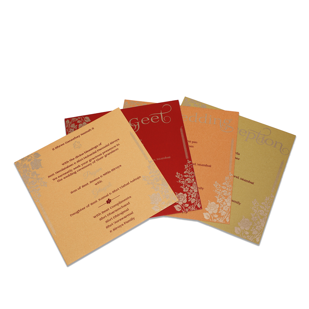 Designer rose theme wedding invitation in golden brown colour - Click Image to Close