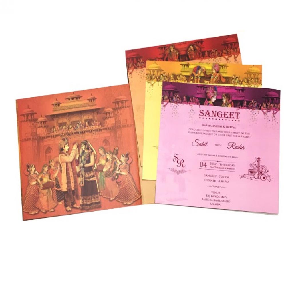 Designer royal Indian invitation with wedding procession images - Click Image to Close
