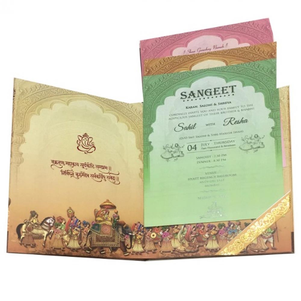 Designer royal Indian invite with bride & groom wedding ceremony images - Click Image to Close