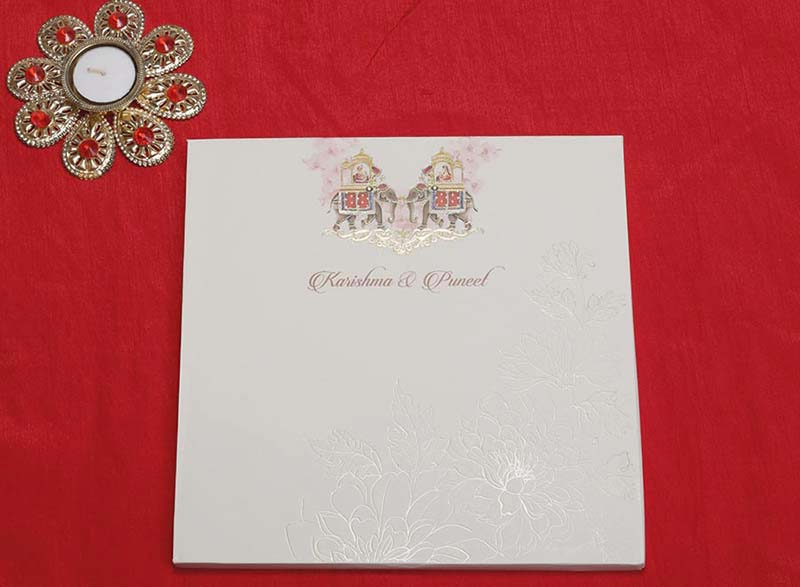 Designer Royal Indian Wedding Card in Ivory Colour - Click Image to Close