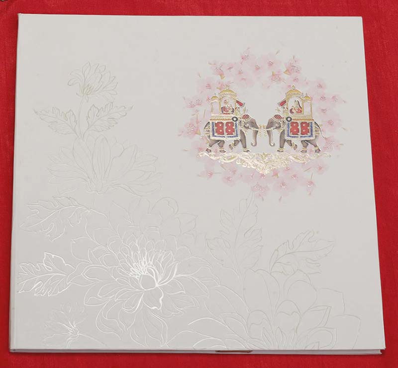 Designer Royal Indian Wedding Card in Ivory Colour